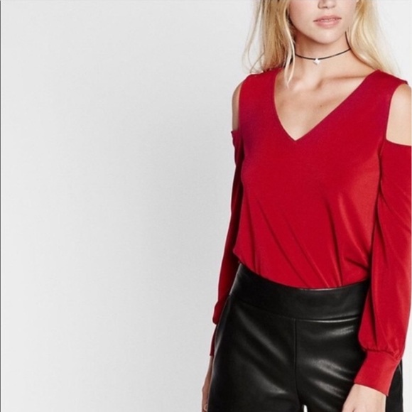 NWT Express Red Cold Shoulder Top Burgundy Long Sleeve Blouse - NWT - XS - Picture 9 of 11